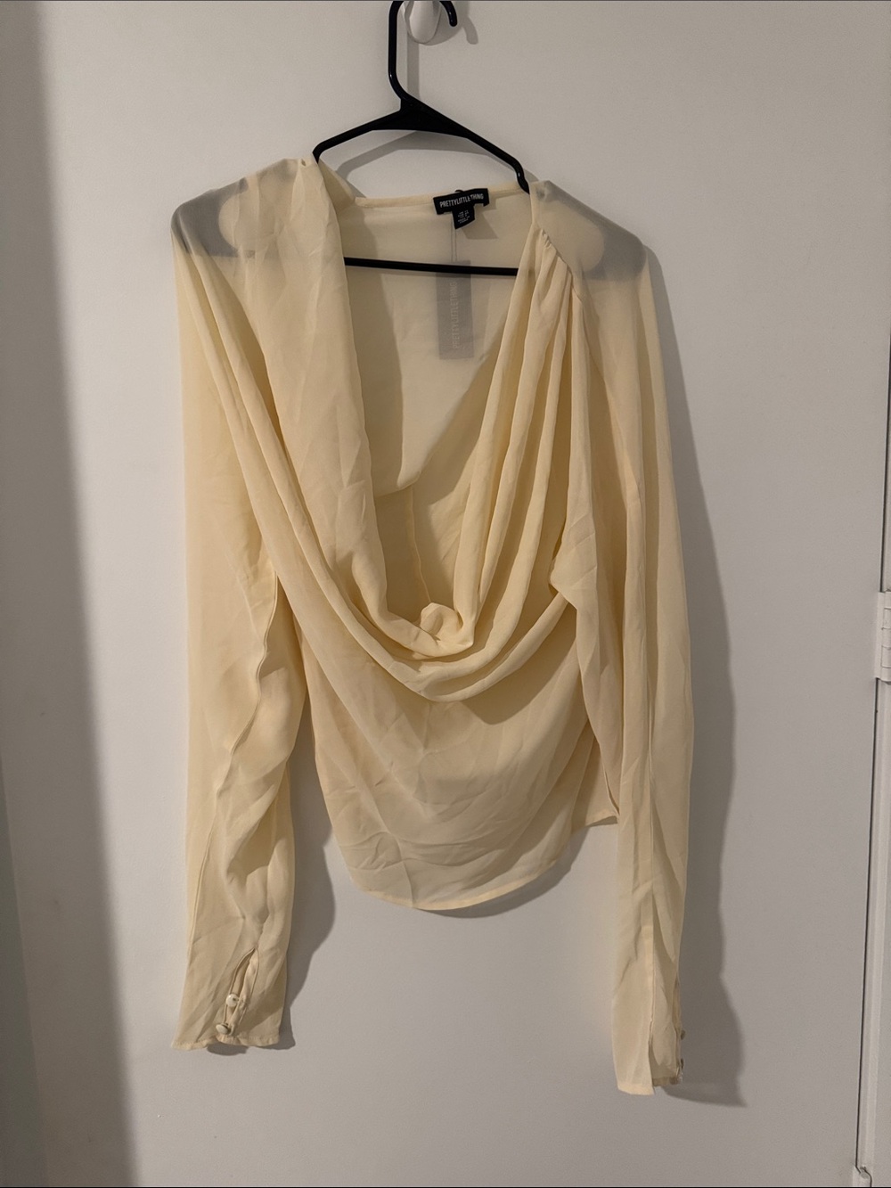 PrettyLittleThing Cream Draped Cowl Neck Blouse